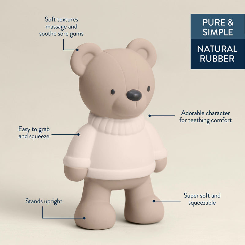 Diagram showing features of the natural rubber teething bear