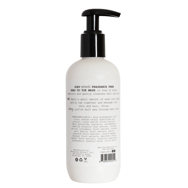 Zoey Naturals | Head To Toe Wash | Fragrance Free