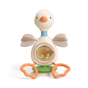 Toy duck with colorful beads inside on a white background