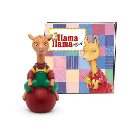 Llama toy figure with a book titled 'Llama Llama' on a white background