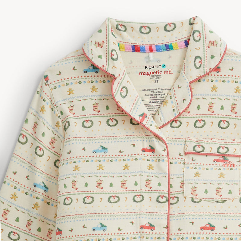 Magnetic Me | RightFit Long Sleeve Pajama Set with Piping | Traditional Christmas