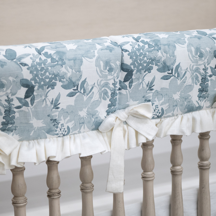 Custom Bedding | Crib Rail Cover | Mila Floral w/ Ruffle