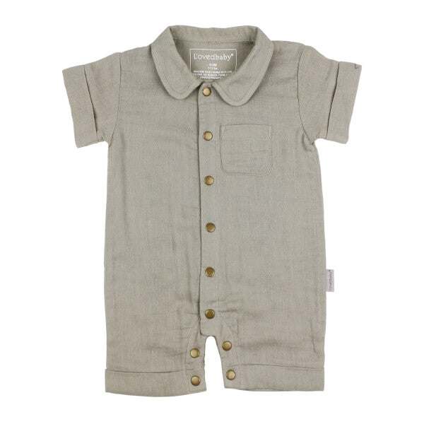 Loved Baby Organic Muslin Short Sleeve Coverall | Fawn