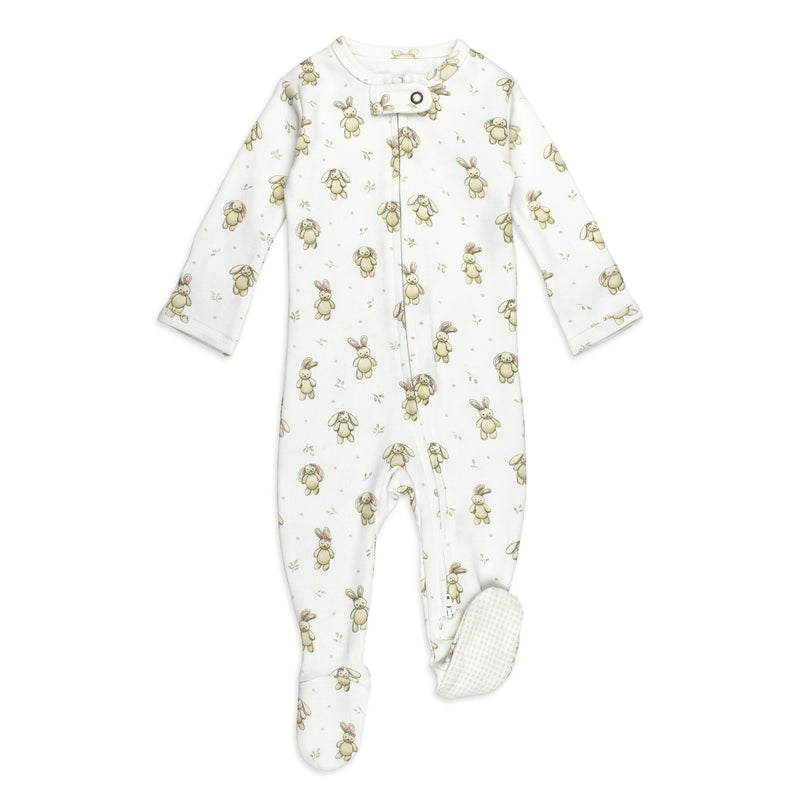 L'ovedbaby | Organic 2-Way Zipper Footie | Brixy Bunny Biscuit
