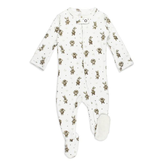 L'oved Baby | Organic 2-Way Zipper Footie | Brixy Bunny Shadow