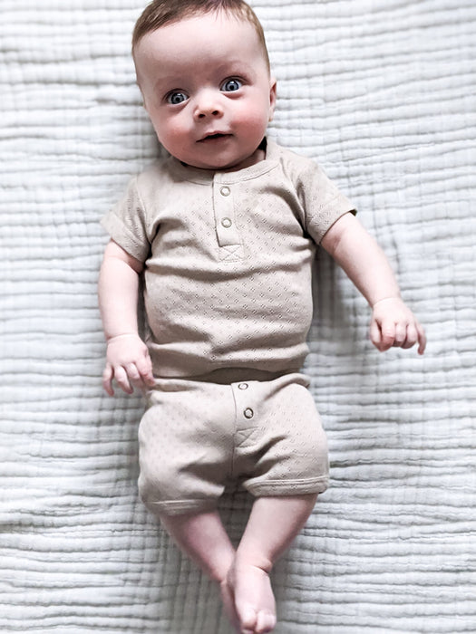 L'oved Baby Pointelle Henley Tee and  Short Set