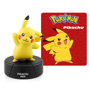 Pikachu figurine with a Pokémon branded card on a white background