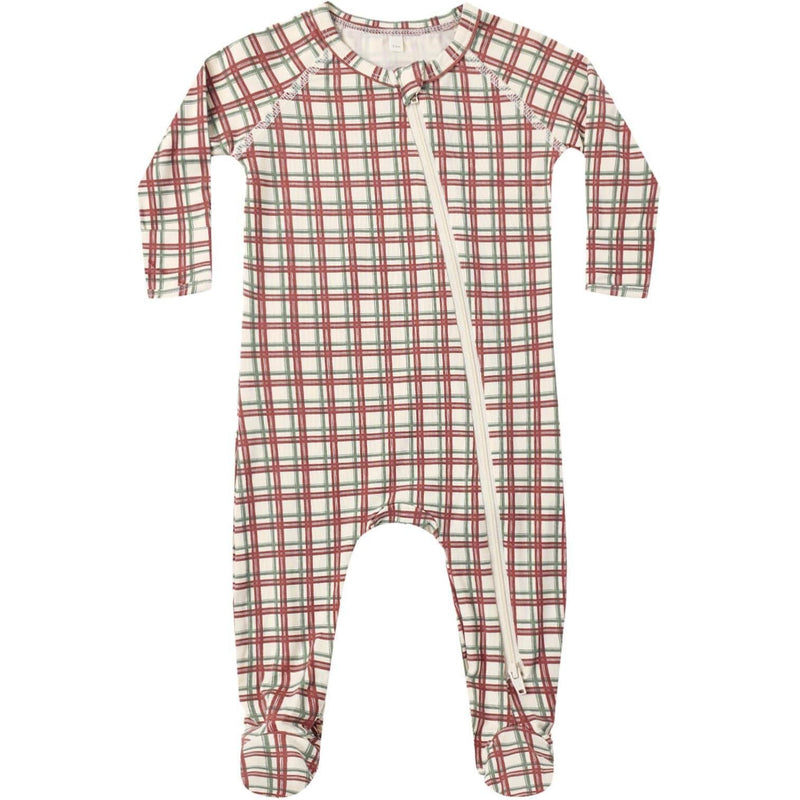 Quincy Mae | Bamboo Zip Footie | Redwood Check