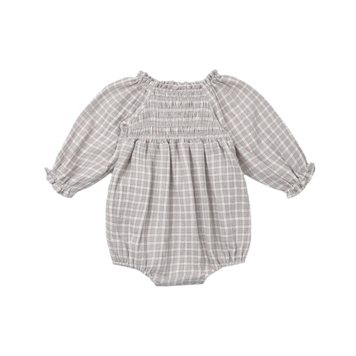 Gray checkered baby romper on a white background