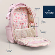 Interior layout of the diaper bag highlighting multiple storage pockets and compartments