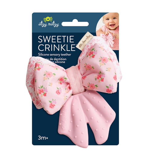 Itzy Ritzy Sweetie Crinkle sensory toy displayed in retail packaging
