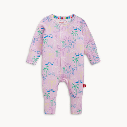 Baby convertible coverall with pastel bow print and magnetic closure