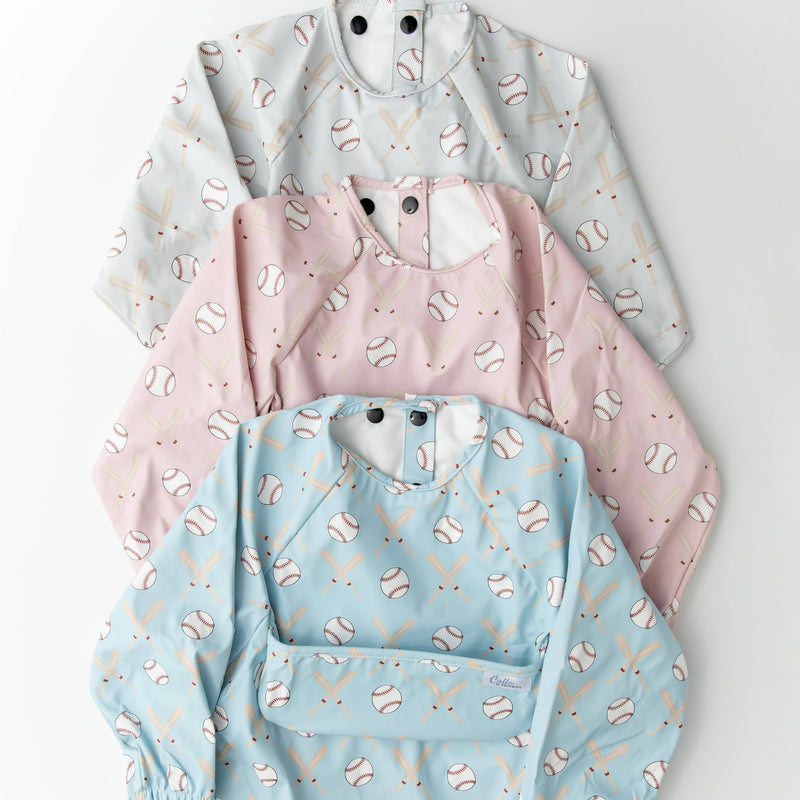 Calla & Friends | The Grayson Waterproof Long Sleeve Bib | Baseball | Gray