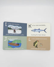 Educational card with illustrations and text about fishing, on a white background