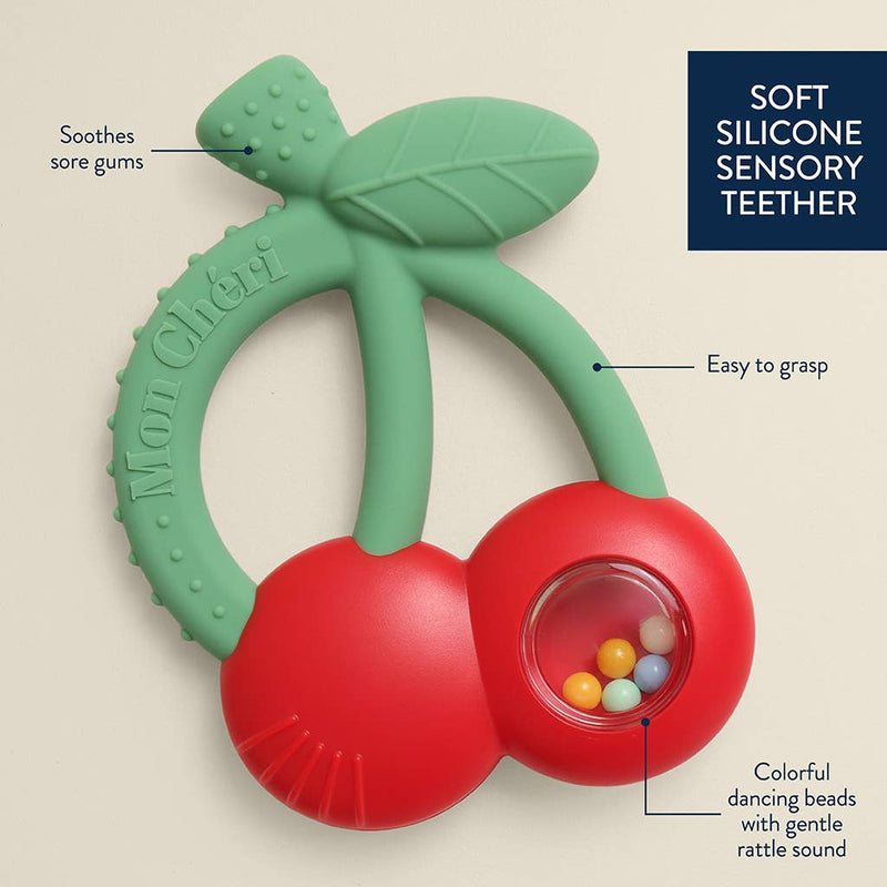 Itzy Ritzy | Bitzy Shake™ Silicone Teether with Rattle | Cherries