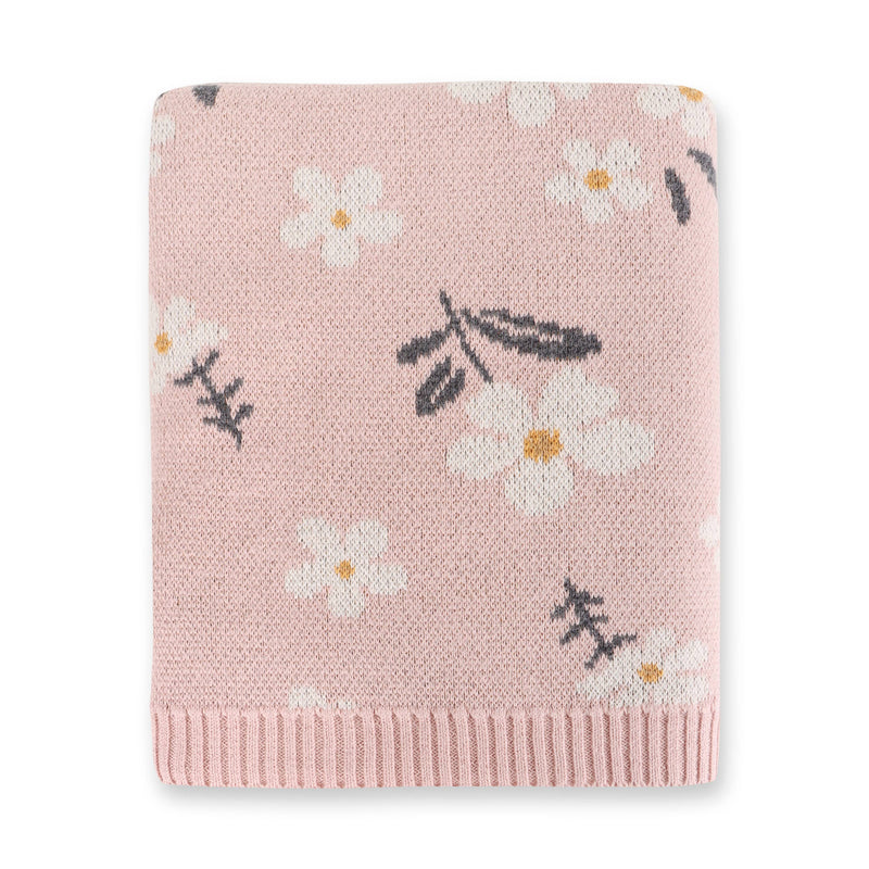 Viverano Organics | Organic Jacquard Sweater Knit Baby Blanket | Daisy Floral
