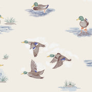 Closeup of migrating mallards print pattern on cream background