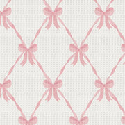 Close-up swatch of pink ribbon bow trellis thermal waffle knit