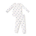 Long sleeve two-piece loungewear set in cream with blue cowboy hat print, front flat lay
