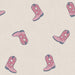 Close-up swatch of pink cowgirl boots print on ribbed knit