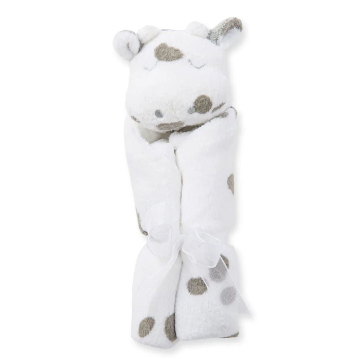 cow print lovie rolled and tied with paper band