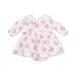 Long-sleeve smocked bubble with tutu in Belle Rosette Dot print, laid flat