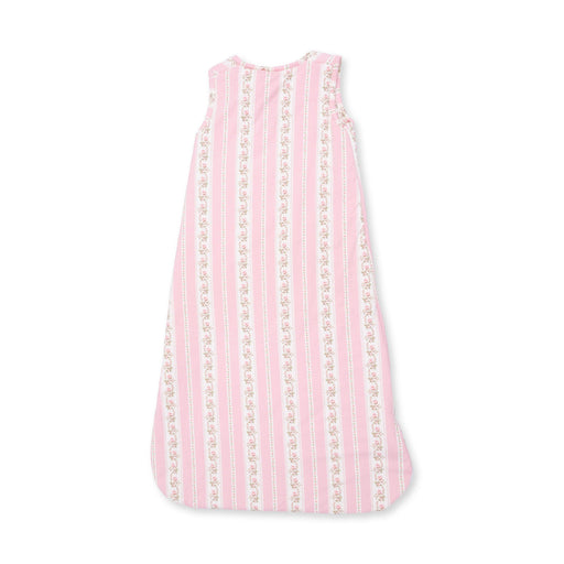 Back view of Angel Dear baby sleep bag in Antoinette Stripe print with pink stripes and floral vine stripes