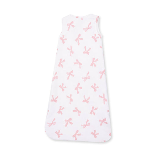 Back view of Angel Dear baby sleep bag in Pretty Bows print with pink bows on white