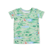 Children's t-shirt with golf-themed print on a white background