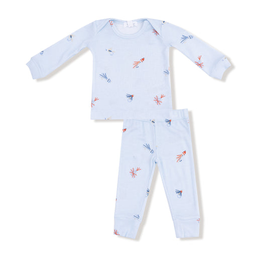 Children's pajama set with long-sleeve top and pants on a white background