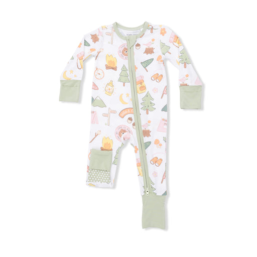 Baby onesie with forest animal pattern on a white background