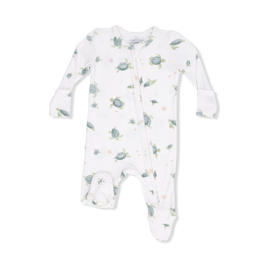 Baby onesie with turtle pattern on a white background