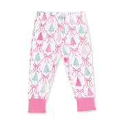 Angel Dear Bow Trellis Tree loungewear pants with pink ankle cuffs