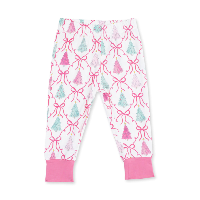 Angel Dear Bow Trellis Tree loungewear pants with pink ankle cuffs