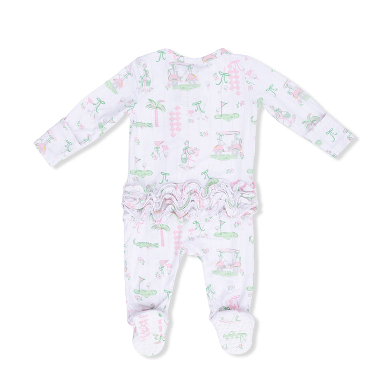 Baby onesie with a pattern on a white background