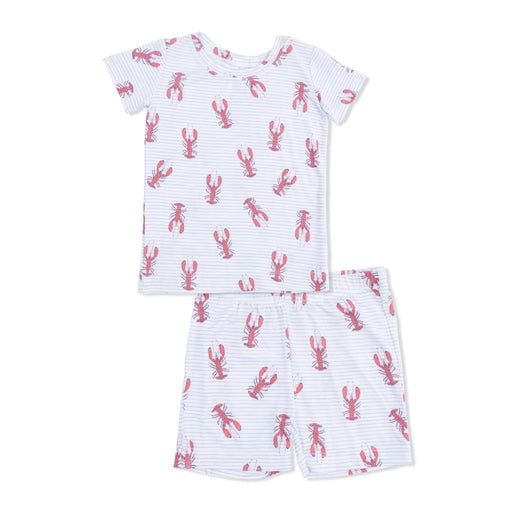 Children's pajama set with red lobster pattern on a white background