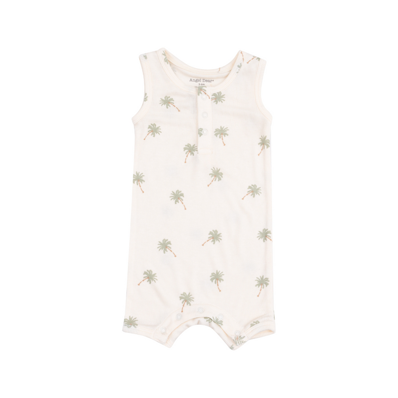 Cream henley romper with palm trees