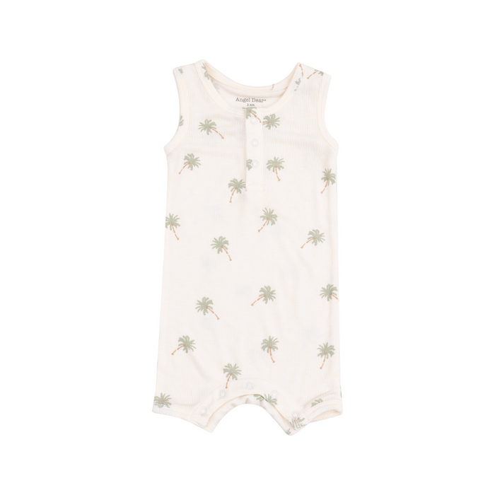 Cream henley romper with palm trees