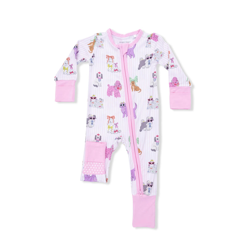 Baby onesie with animal pattern and pink accents on a white background