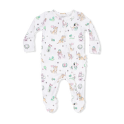 Baby onesie with animal pattern on a white background