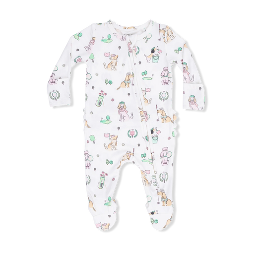 Baby onesie with animal pattern on a white background