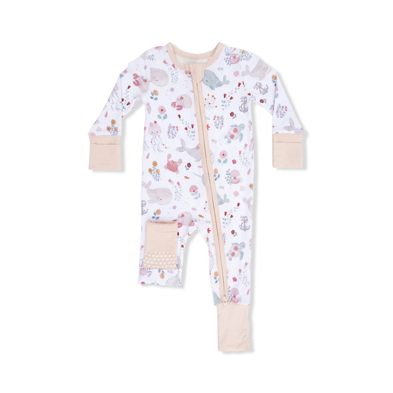 Baby onesie with animal pattern on a white background