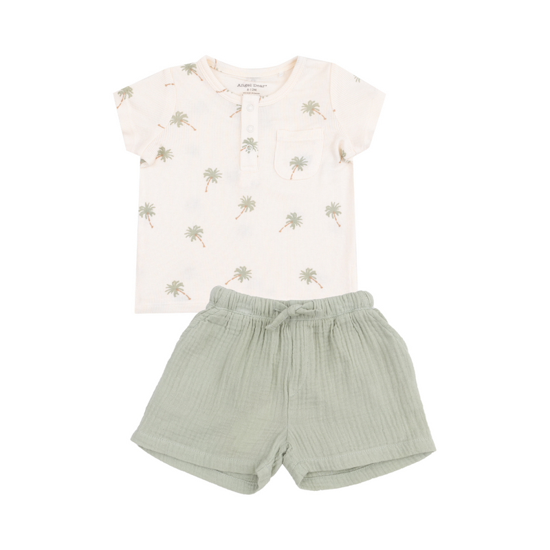 Angel Dear | Henley with Pocket + Muslin Short | Palm Trees