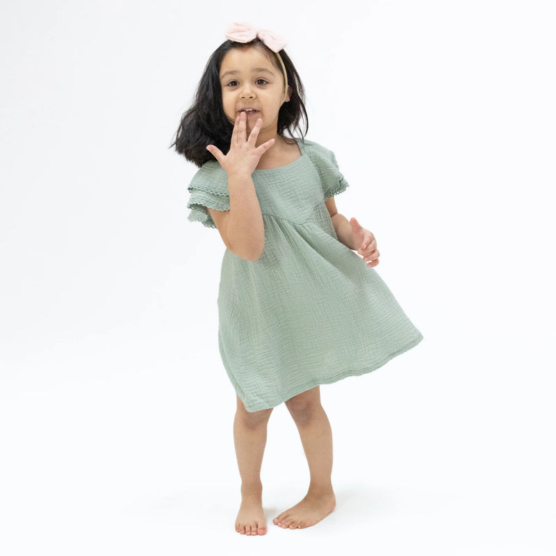 Angel Dear | Solid Muslin V-Neck Dress and Bloomer | Jadeite