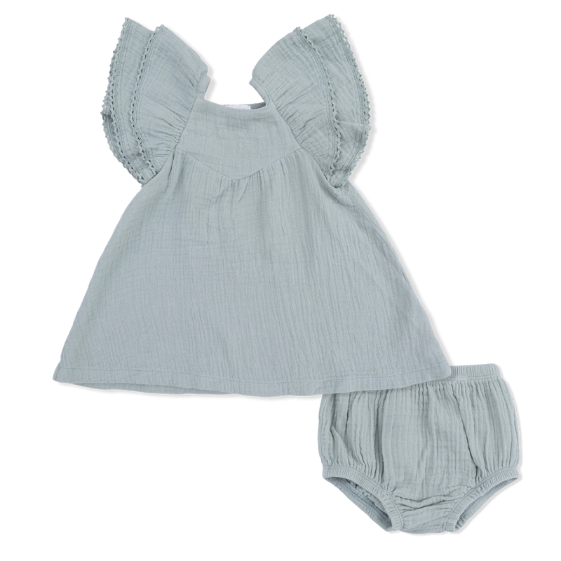 Angel Dear | Solid Muslin V-Neck Dress and Bloomer | Jadeite