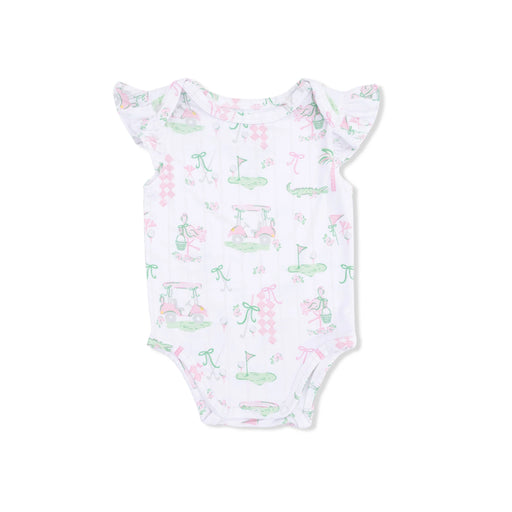 Baby onesie with a pattern on a white background