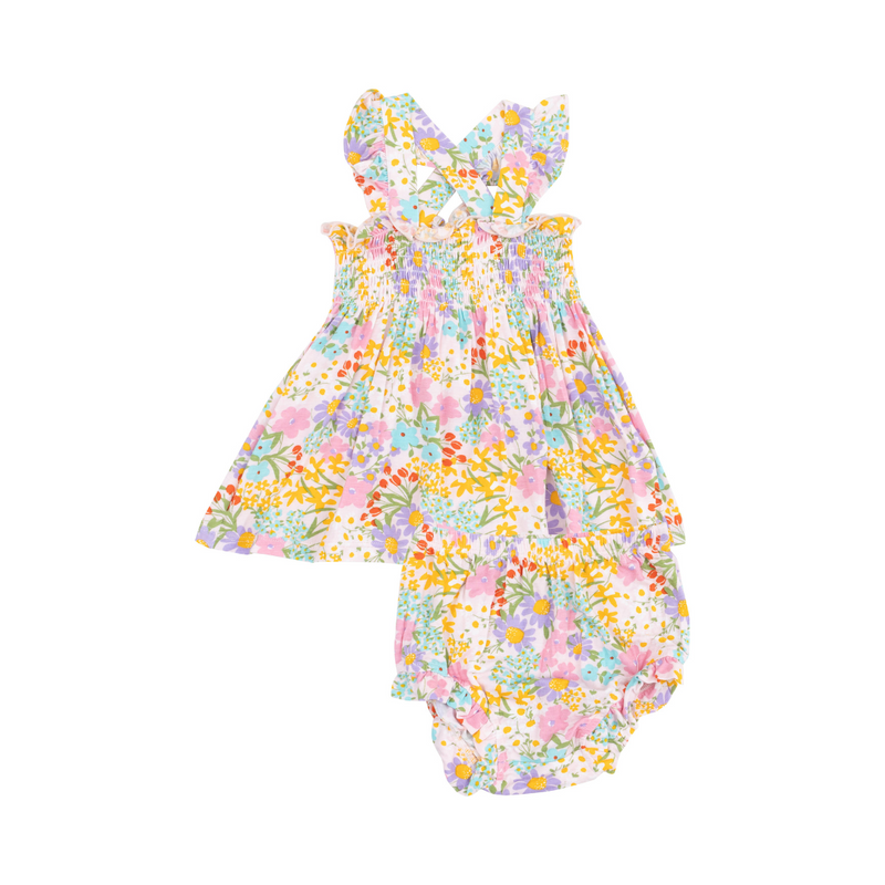 Angel Dear | Ruffle Strap Smocked Top and Diaper Cover | Amelia Floral