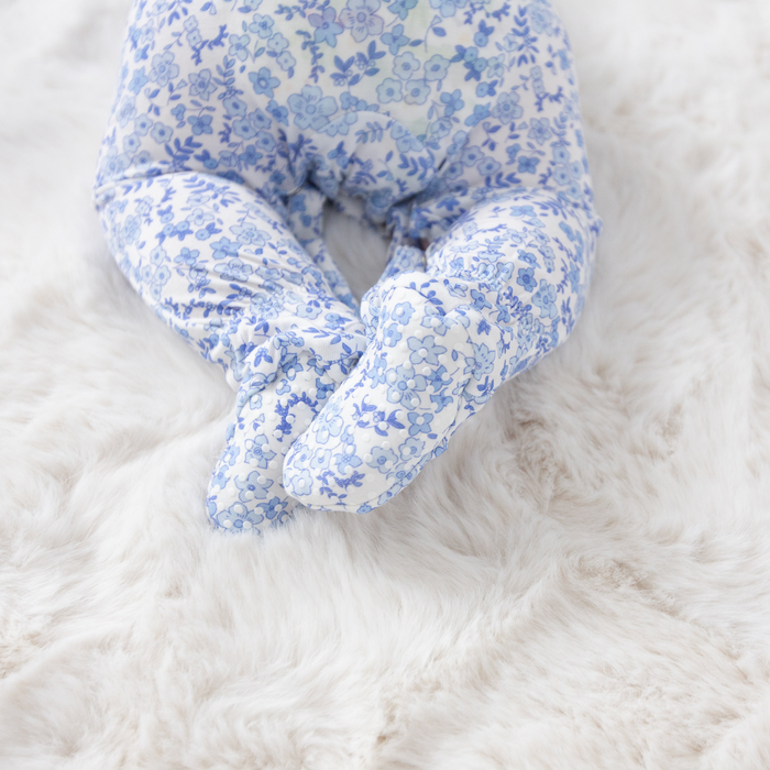 Angel Dear Floral Smocked Footie with Peter Pan Collar| Blue Calico Floral