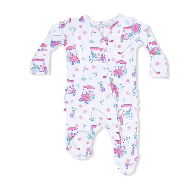 Angel Dear | 2-Way Ruffle Back Zipper Footie | Golf Carts and Flowers