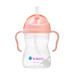 Pink sippy cup with straw and handles on a white background, featuring the b.box logo.
